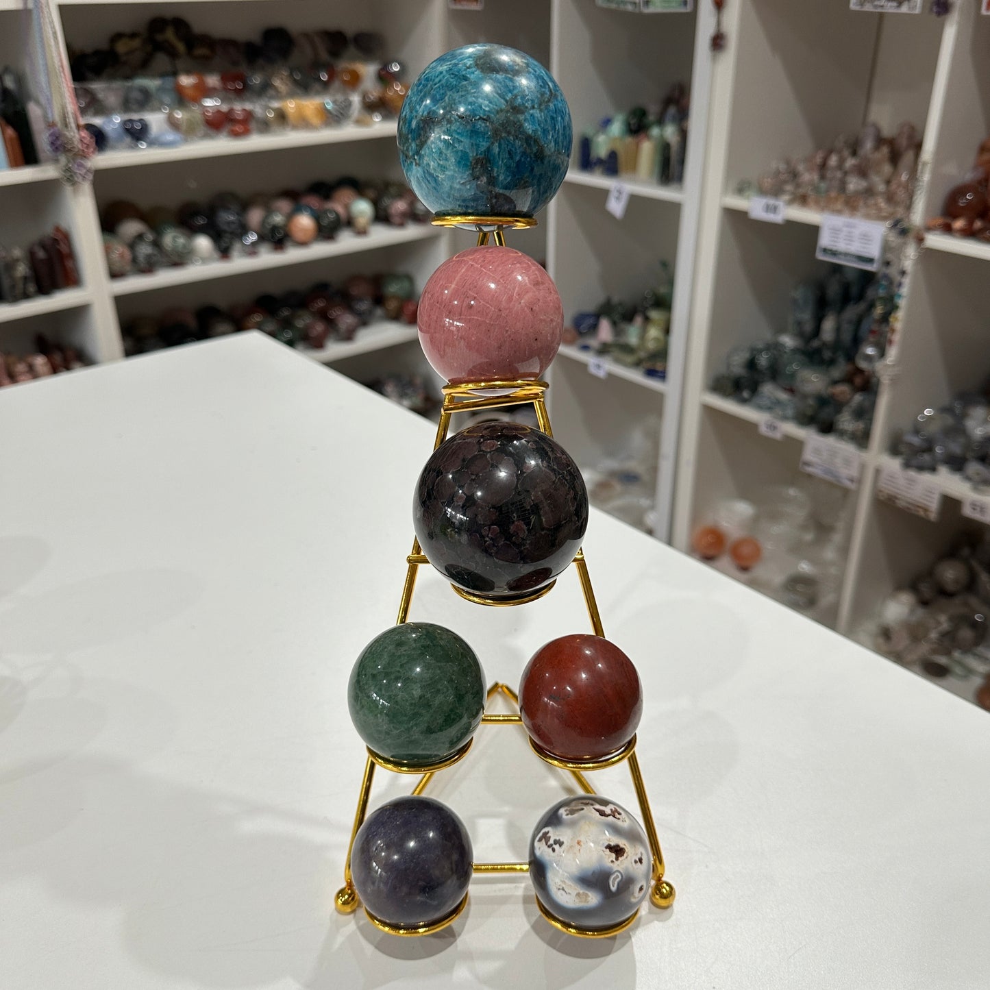 7 Piece Front Facing Sphere Stand - Gold