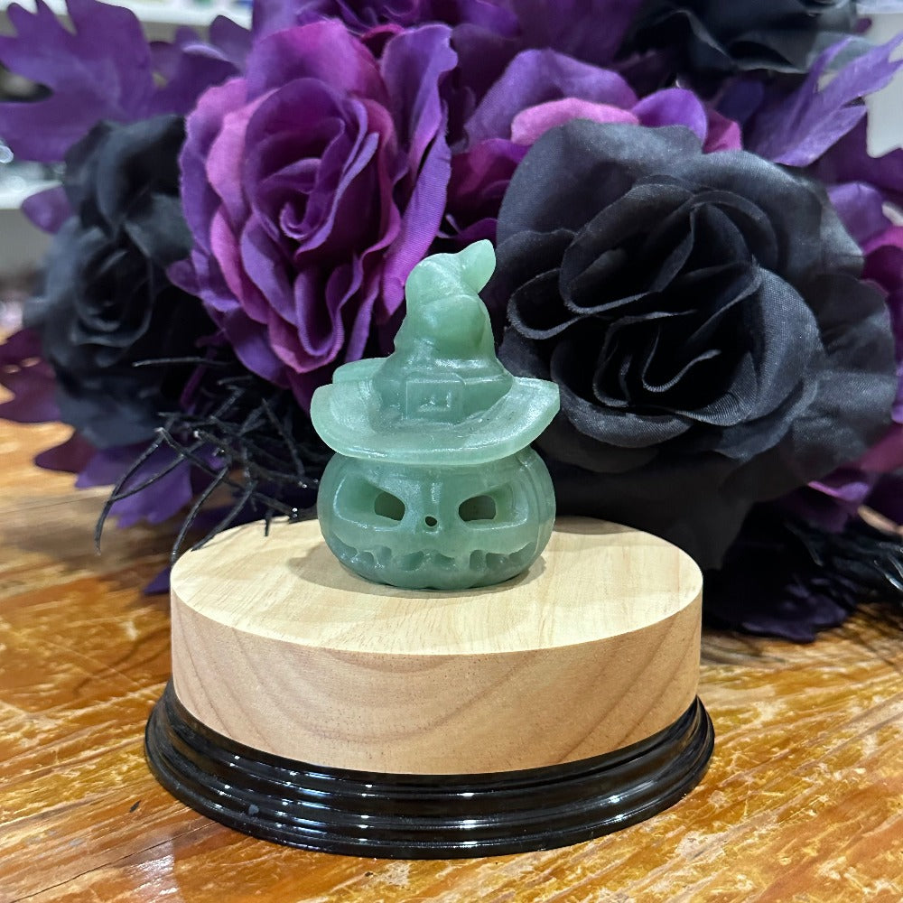Green Aventurine Pumpkin with Witch Hat