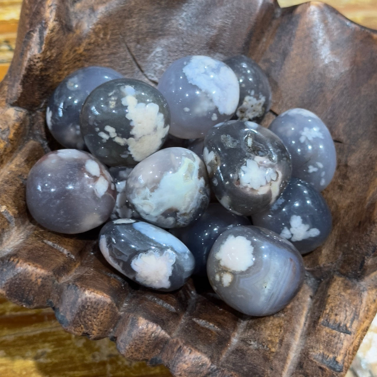 Tumbles | Black Flower Agate