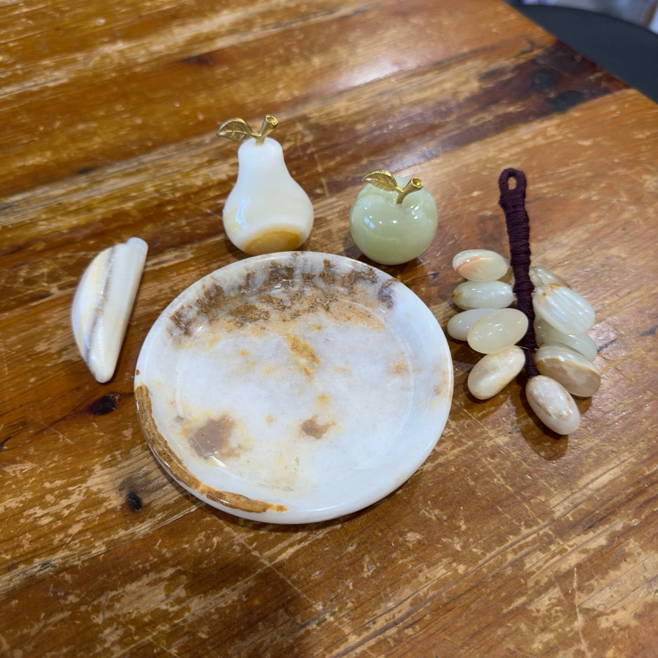 Green Banded Calcite Fruit Set with Dish | Small