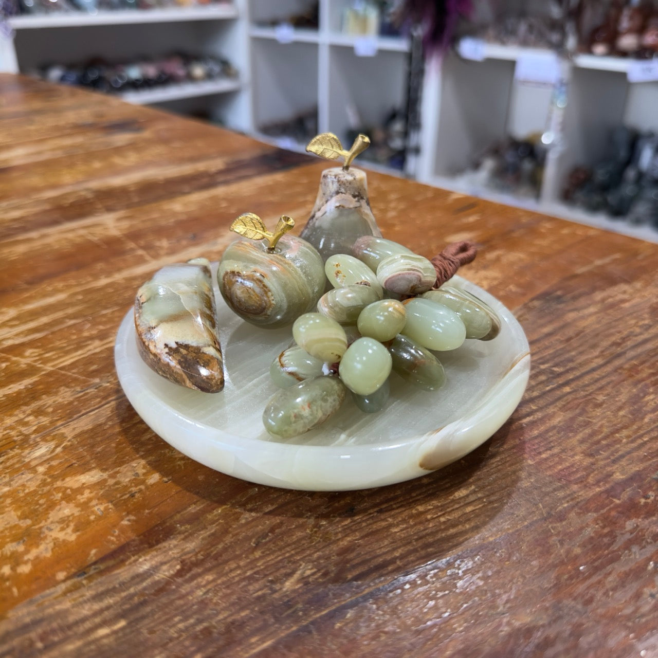Green Banded Calcite Fruit Set with Dish | Large