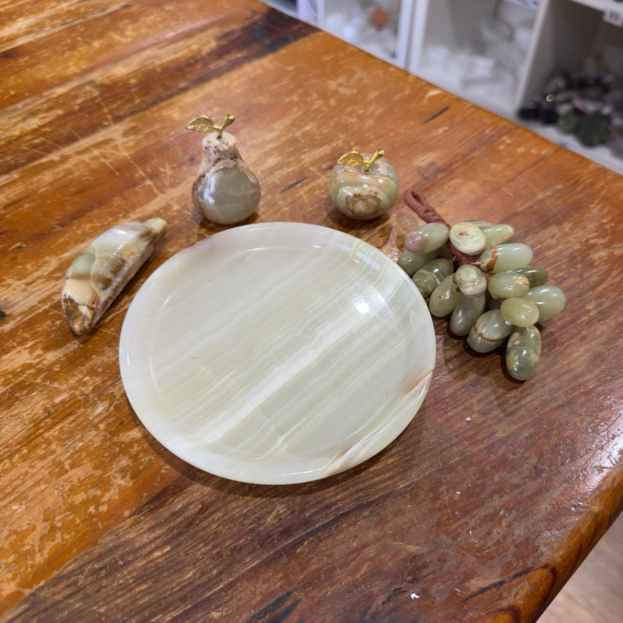 Green Banded Calcite Fruit Set with Dish | Large