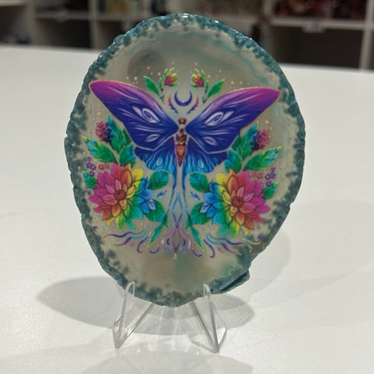 Agate Slice with Butterfly Print
