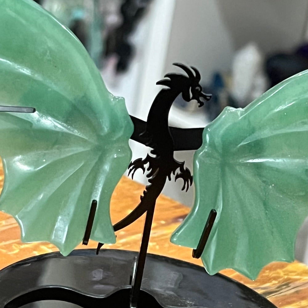 Green Aventurine Dragon Wings with Stand