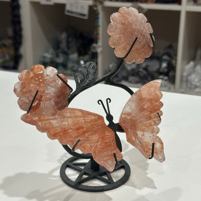 Fire Quartz Butterfly & Flower Set