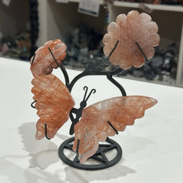 Fire Quartz Butterfly & Flower Set