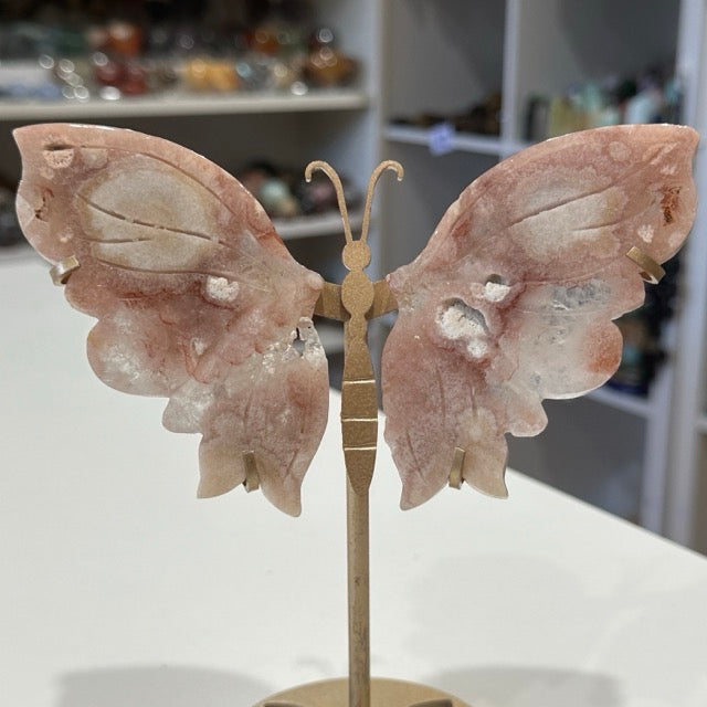 Pink Amethyst & Flower Agate Butterfly Wings