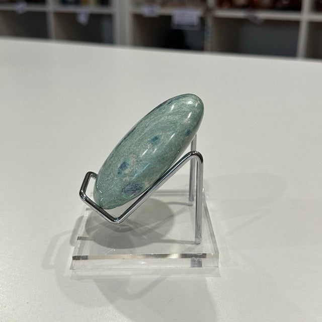 High Grade Ruby Fuchsite Palm Stone with Display Stand | 136g