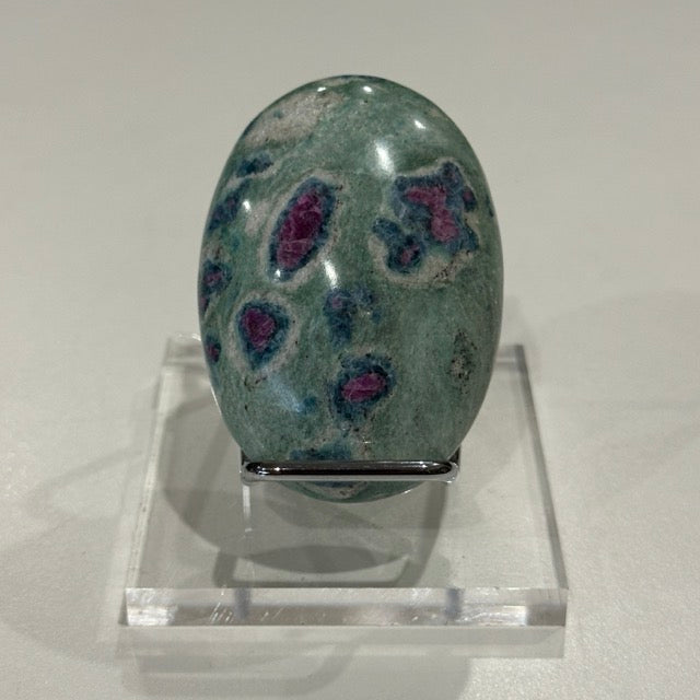 High Grade Ruby Fuchsite Palm Stone with Display Stand | 123g