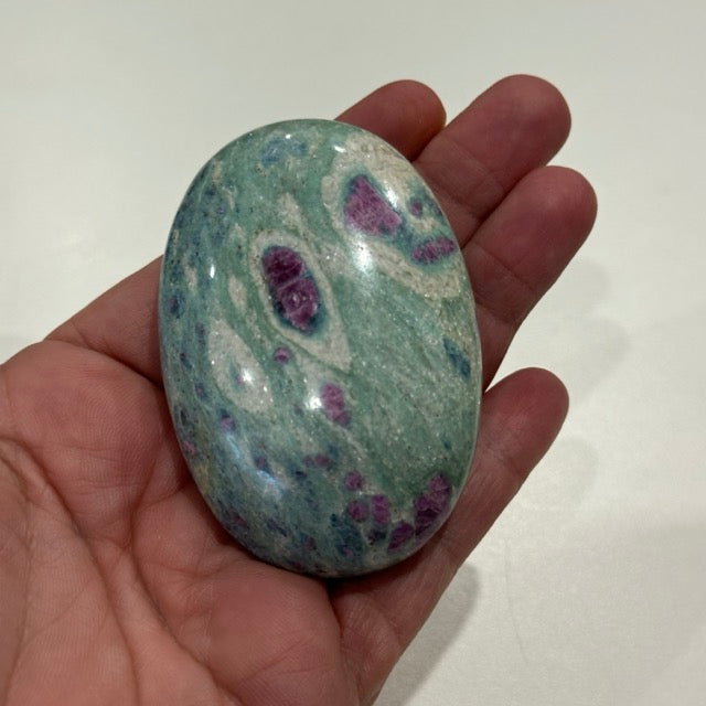 High Grade Ruby Fuchsite Palm Stone with Display Stand | 144g