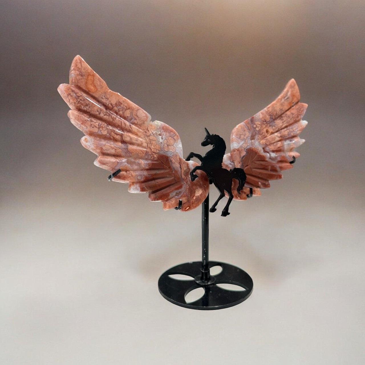 Pink Petal Agate Unicorn Wings