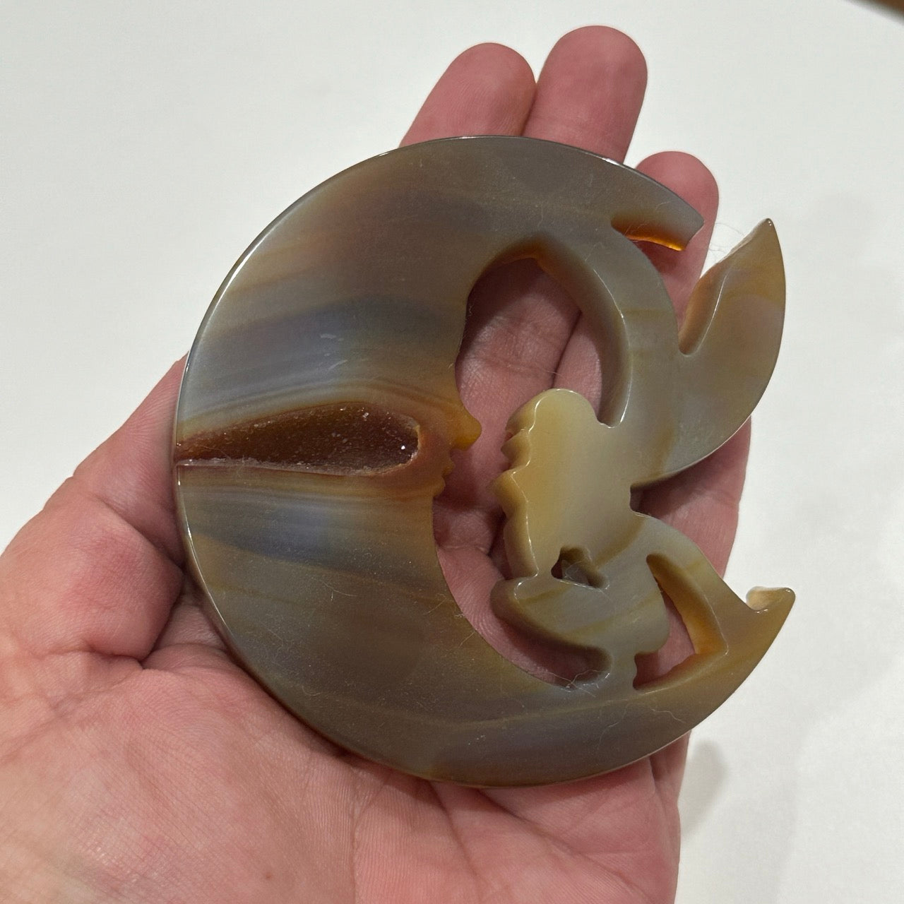 Druzy Carnelian Agate Fairy on Moon