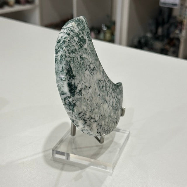 Moss Agate Moon with Stand