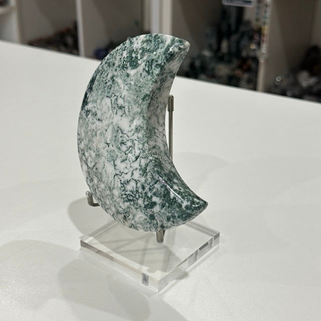 Moss Agate Moon with Stand