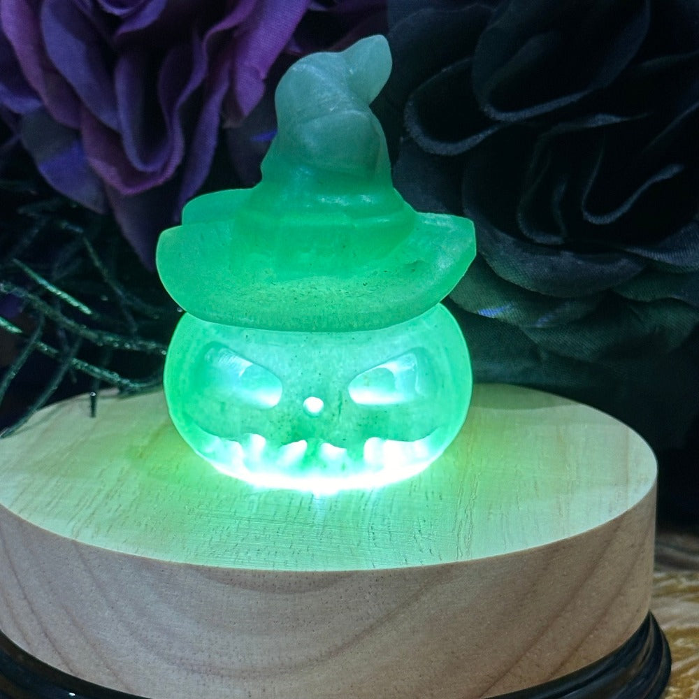 Green Aventurine Pumpkin with Witch Hat