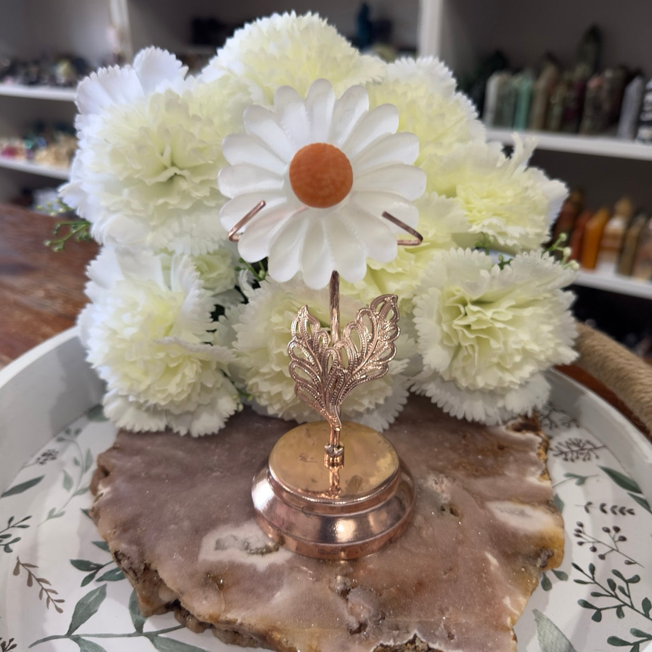 Selenite Flower with Rose Gold Stand