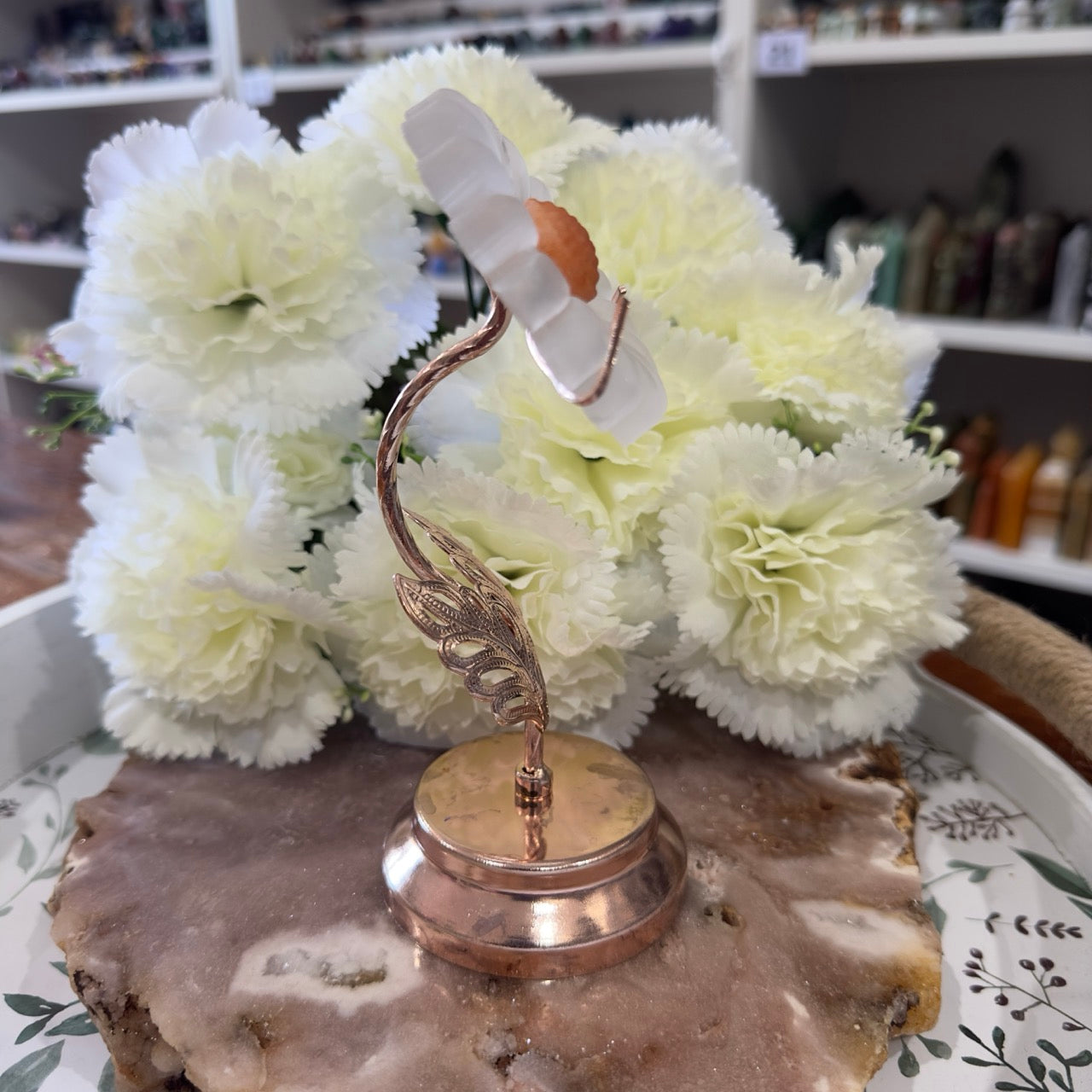 Selenite Flower with Rose Gold Stand