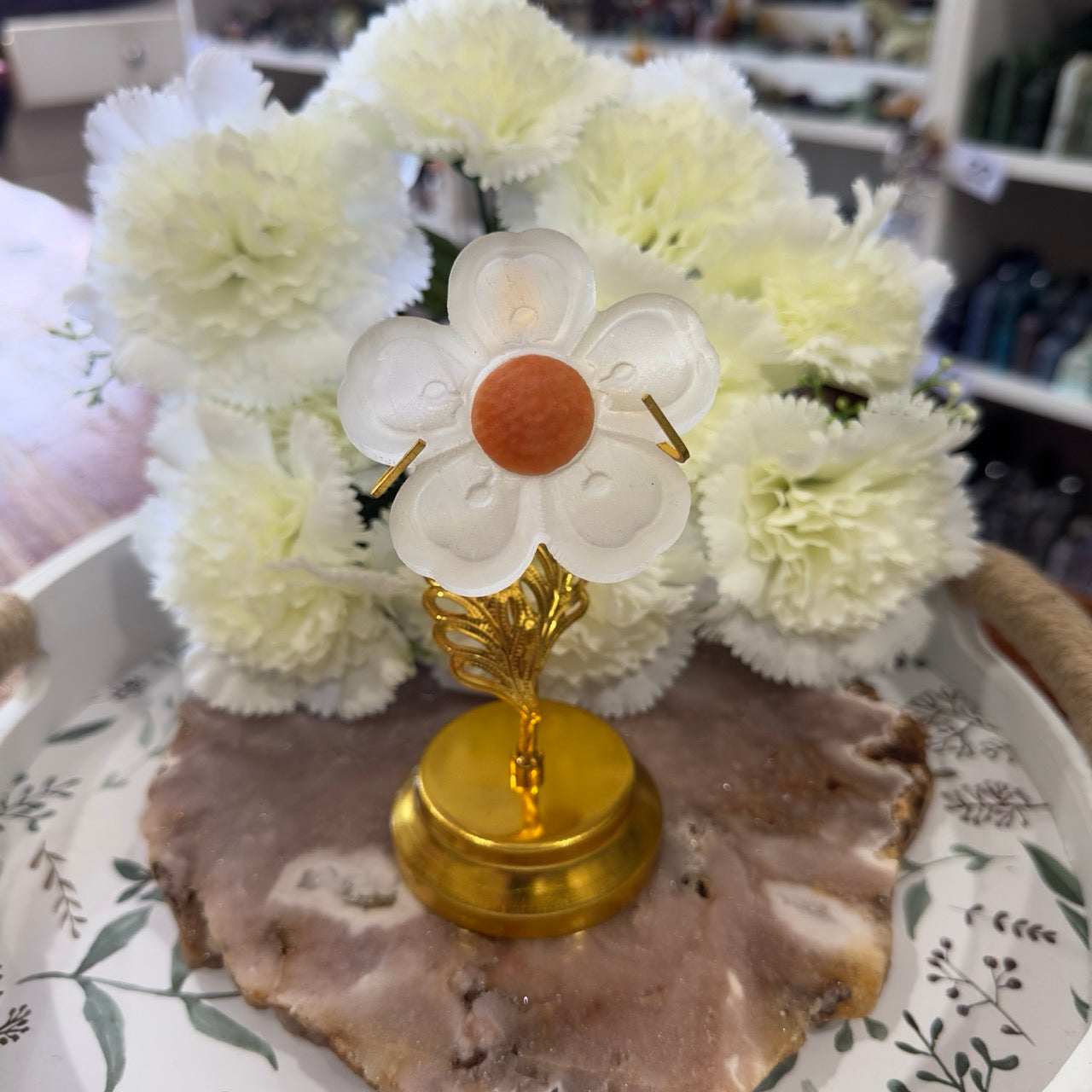 Selenite Flower with Gold Stand