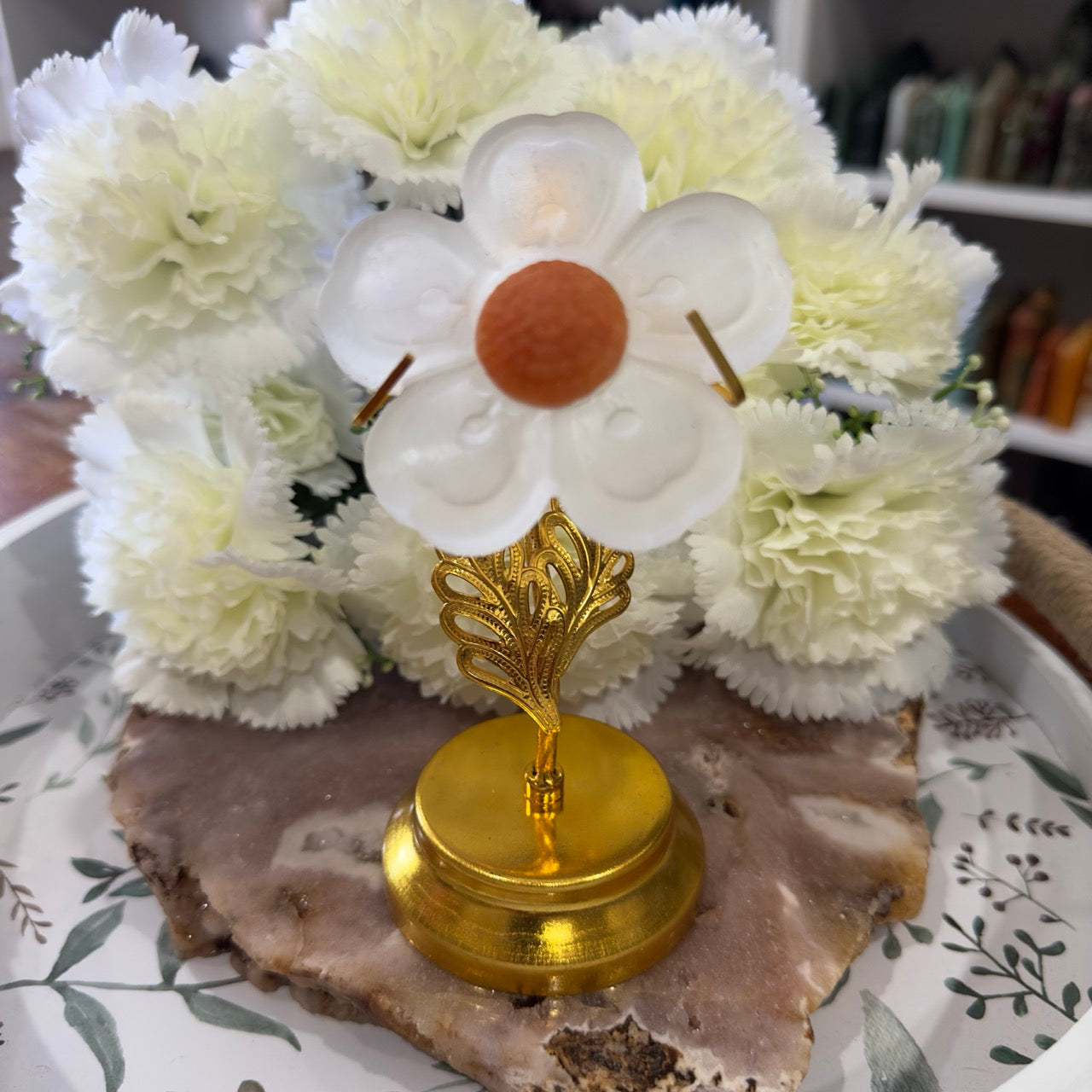 Selenite Flower with Gold Stand