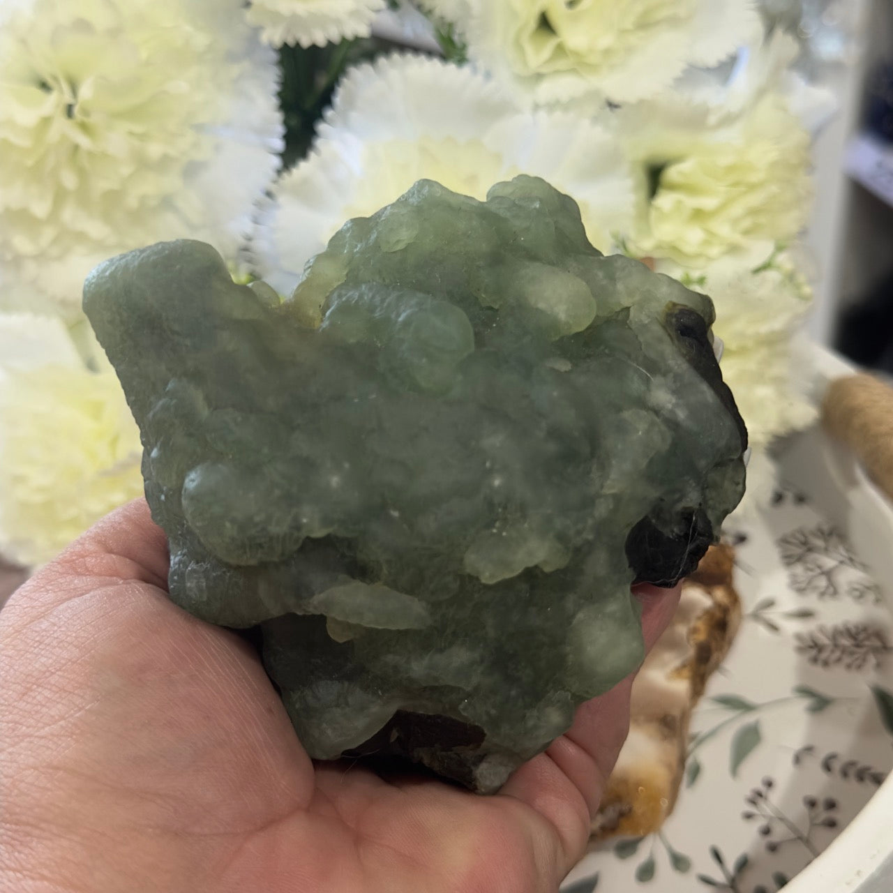 Prehnite Specimen Raw with Epidote Inclusions