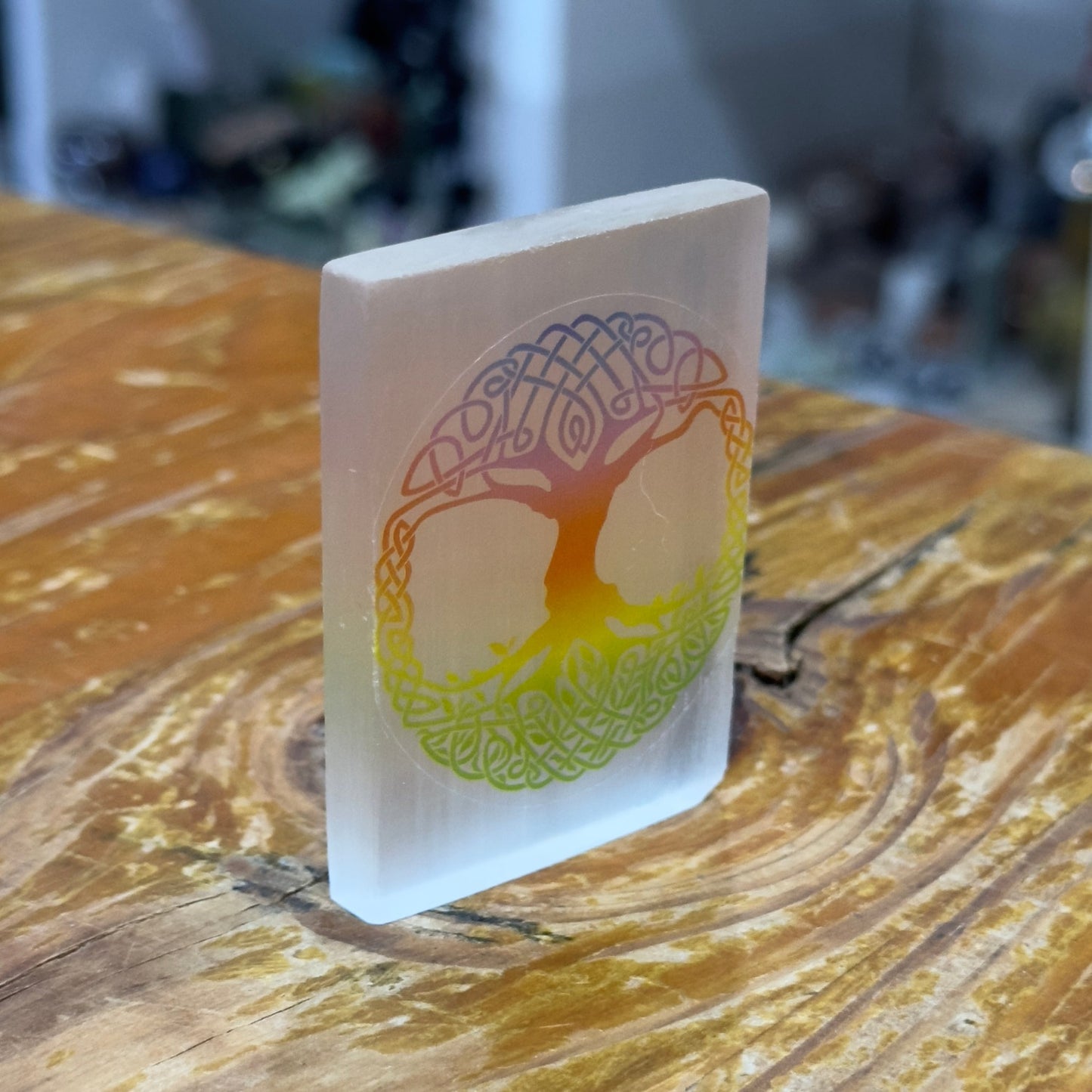 Selenite Tile with Tree of Life