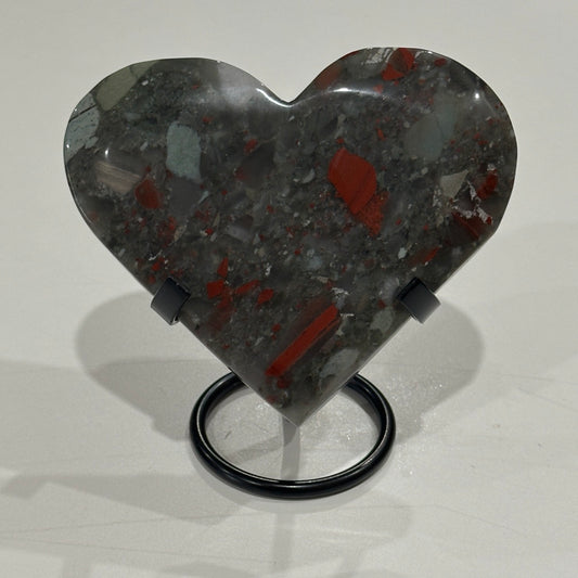 African Bloodstone Heart with Stand
