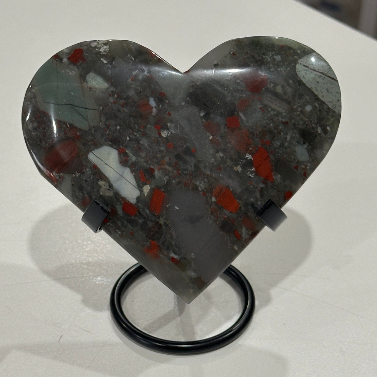 African Bloodstone Heart with Stand