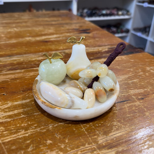 Green Banded Calcite Fruit Set with Dish | Small