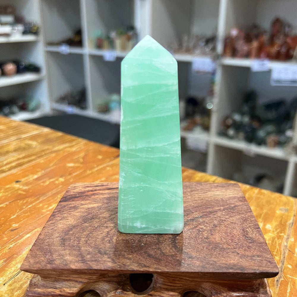 Green Calcite Tower – Crystals by Sisters