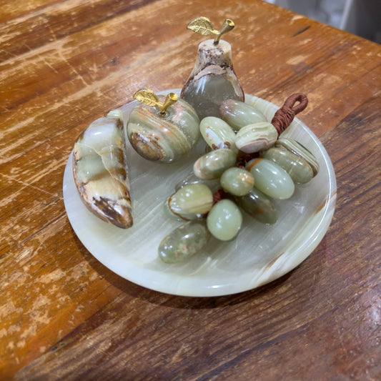 Green Banded Calcite Fruit Set with Dish | Large