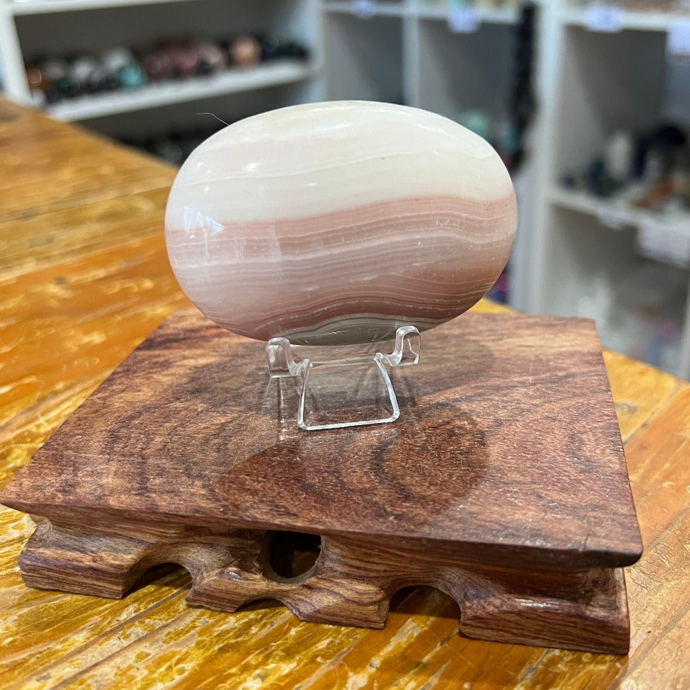 Pink Banded Calcite Palm Stone