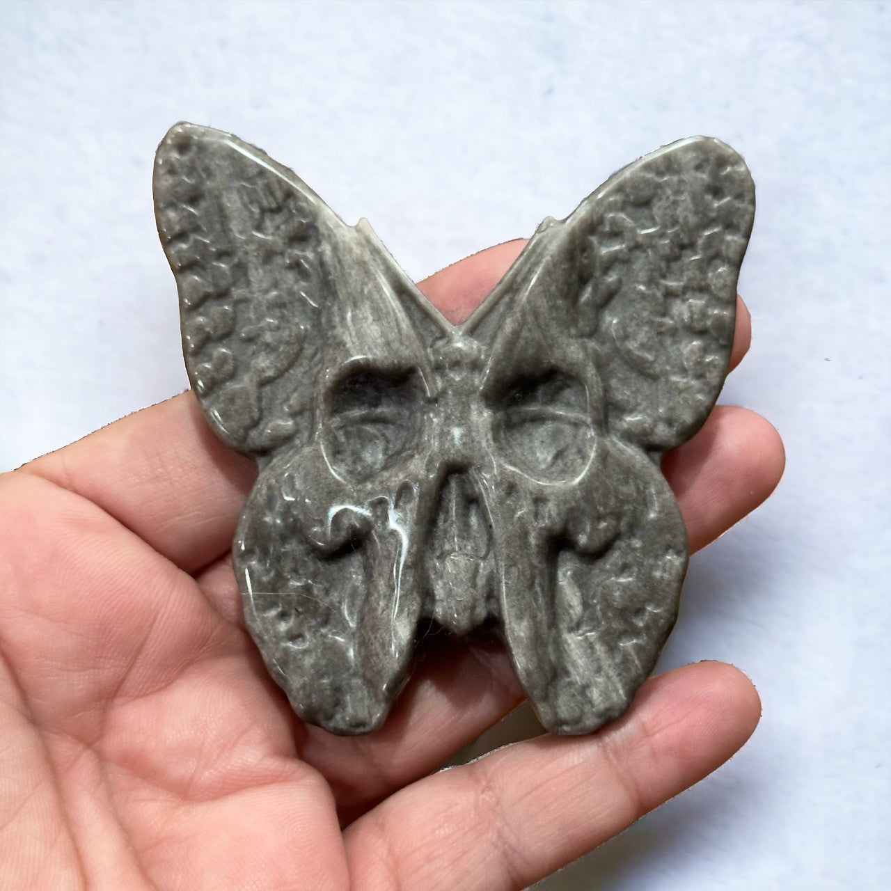 Silver Obsidian Butterfly with Skull