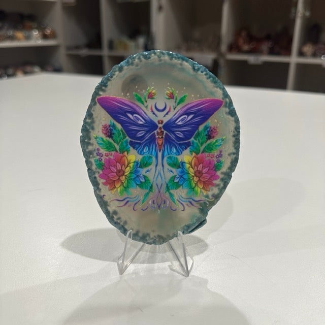Agate Slice with Butterfly Print