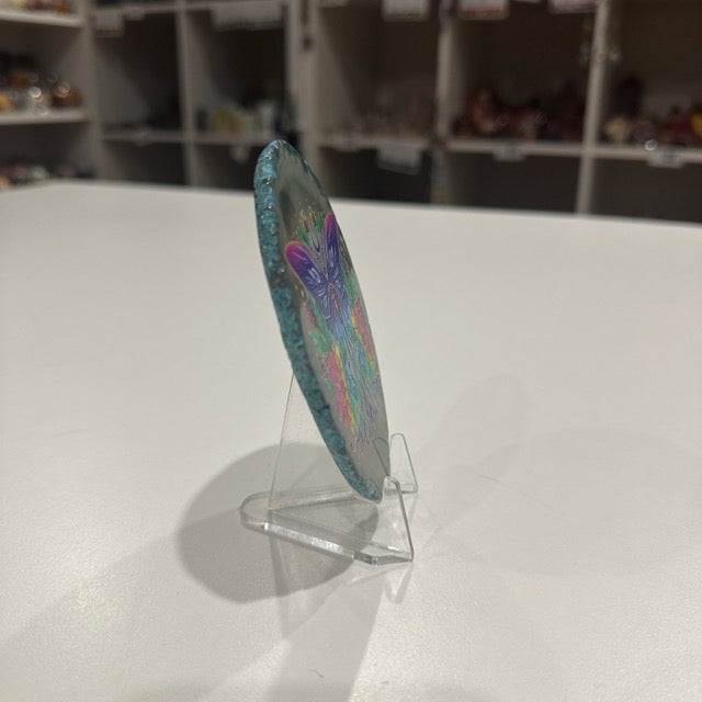 Agate Slice with Butterfly Print