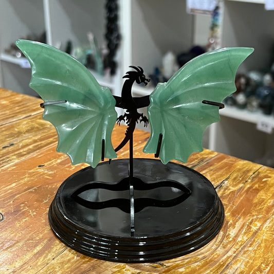 Green Aventurine Dragon Wings with Stand