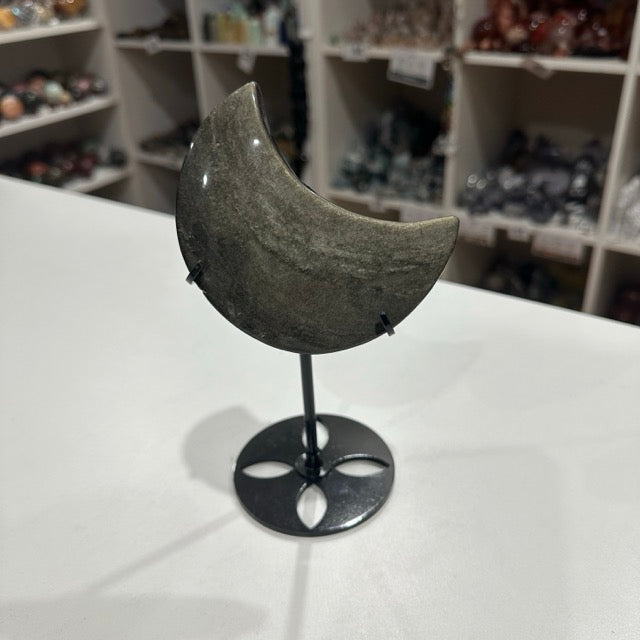 Gold Obsidian Moon on Stand