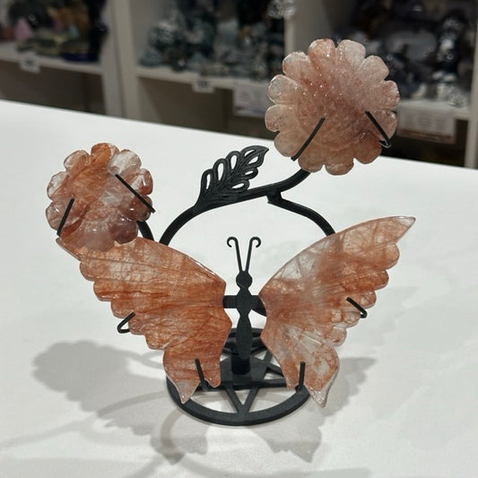 Fire Quartz Butterfly & Flower Set
