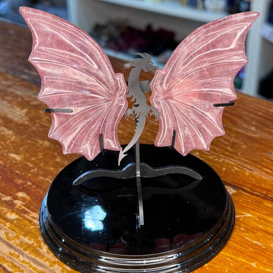 Strawberry Quartz Dragon Wings with Stand