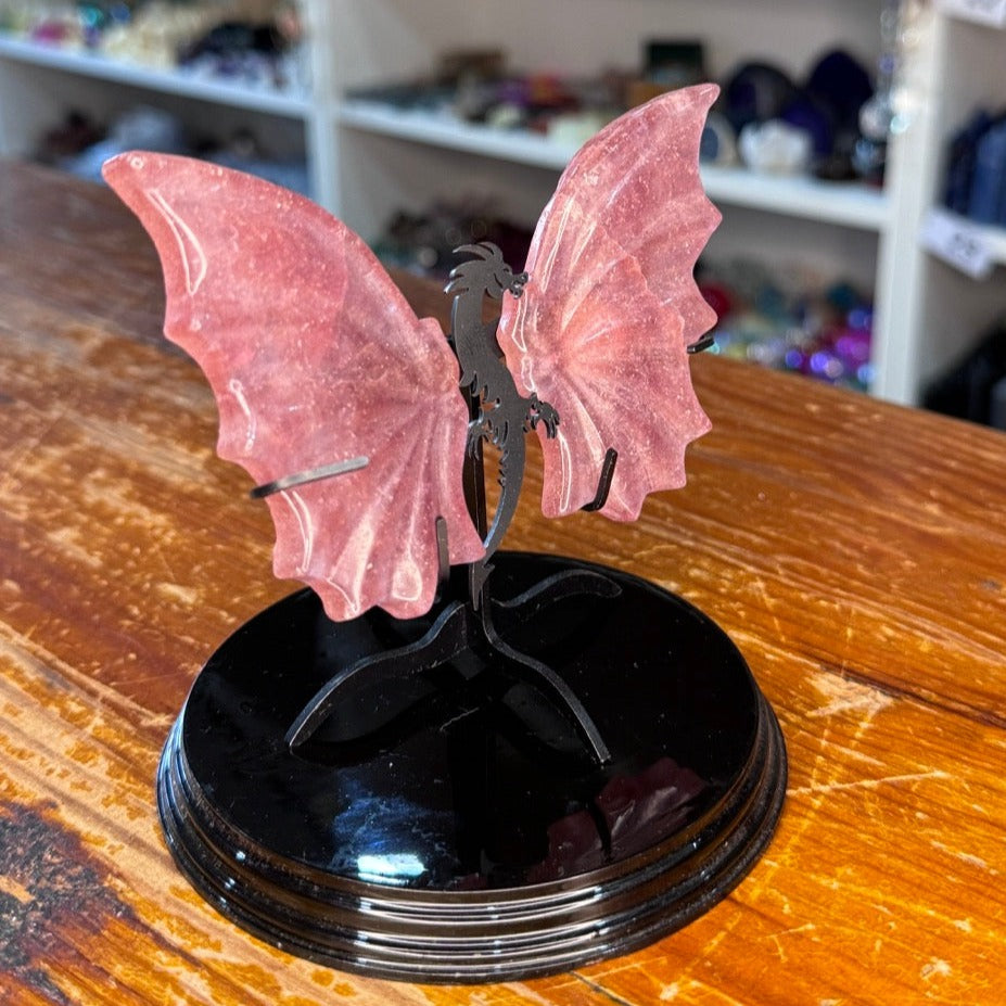 Strawberry Quartz Dragon Wings with Stand