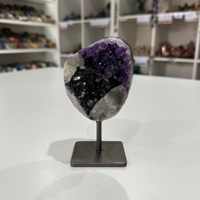 Amethyst with Calcite on Stand | A Grade