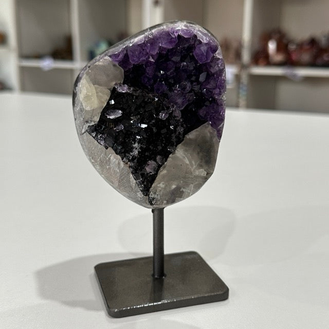 Amethyst with Calcite on Stand | A Grade