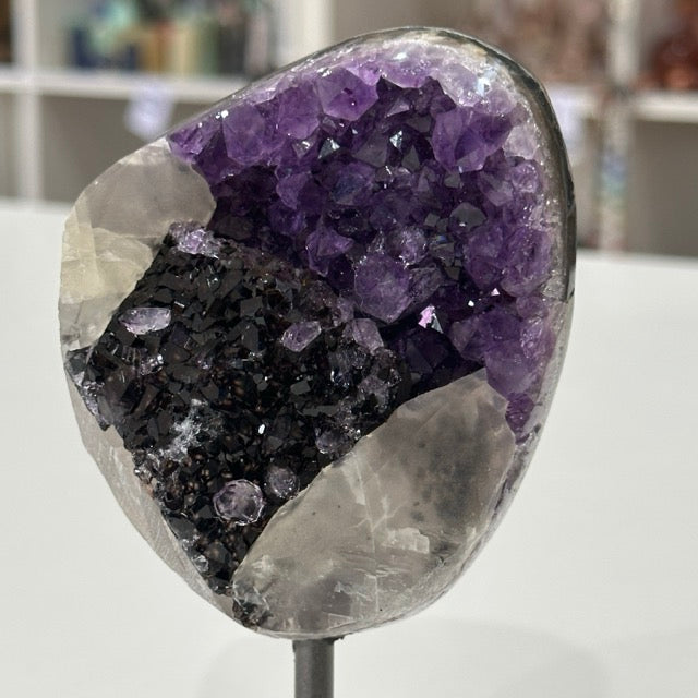 Amethyst with Calcite on Stand | A Grade