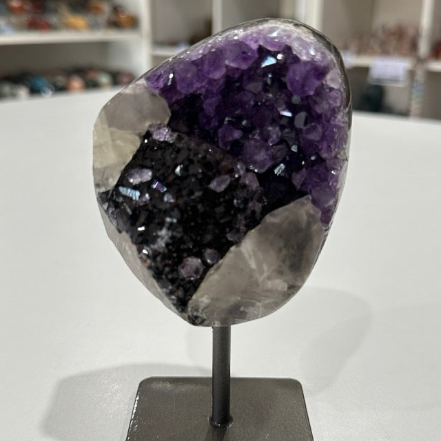 Amethyst with Calcite on Stand | A Grade