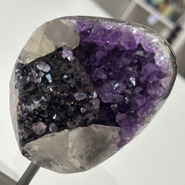 Amethyst with Calcite on Stand | A Grade