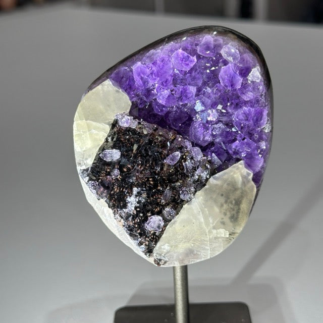 Amethyst with Calcite on Stand | A Grade