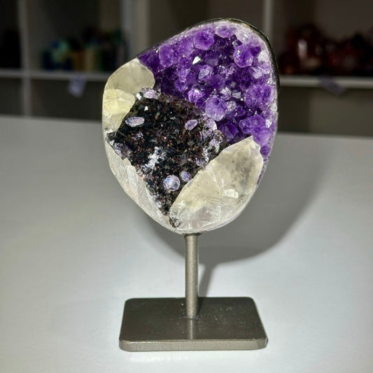 Amethyst with Calcite on Stand | A Grade