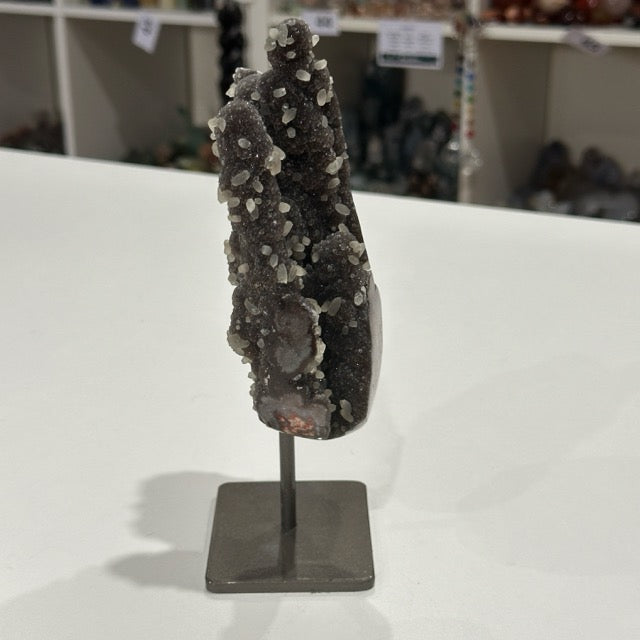 Red Amethyst with Stalactite Eyes and Calcite on Stand | Super Special Collectors Piece