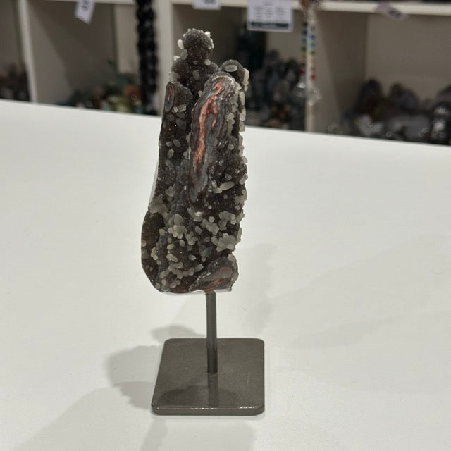 Red Amethyst with Stalactite Eyes and Calcite on Stand | Super Special Collectors Piece