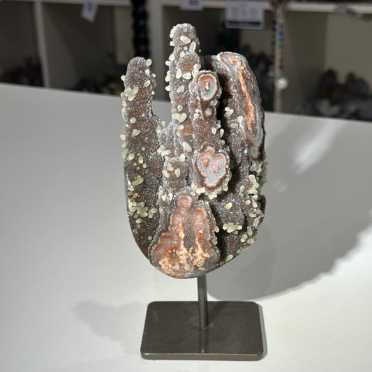 Red Amethyst with Stalactite Eyes and Calcite on Stand | Super Special Collectors Piece