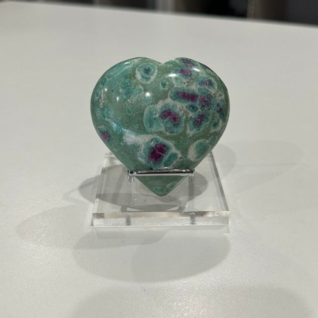 High Grade Ruby Fuchsite Heart with Display Stand | 202g